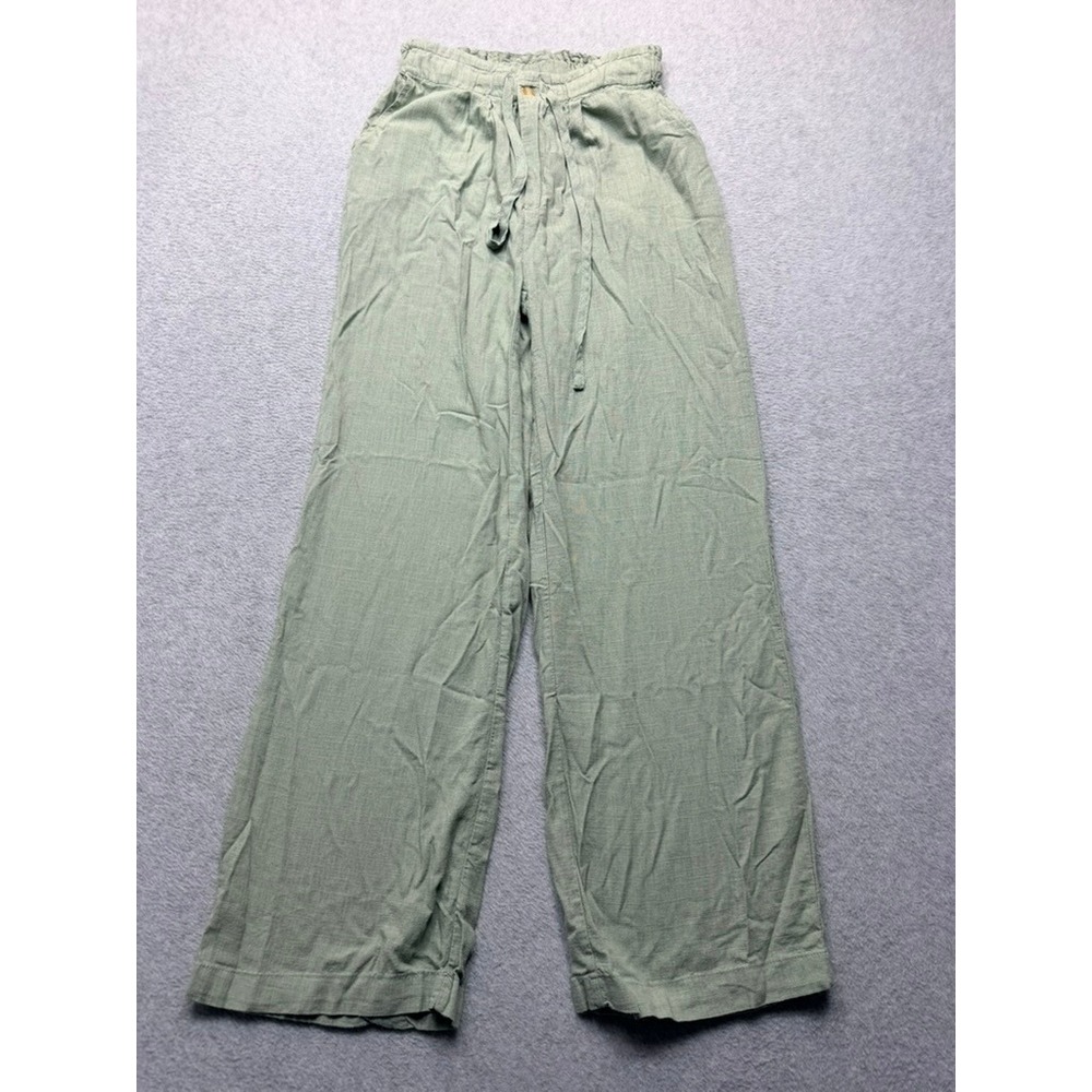 Thread & Supply Womens Sage Green Wide Leg Textured Drawstring Pants Size S